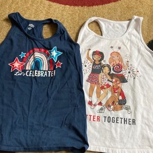 Celebrate Patriotic large white and blue tank tops